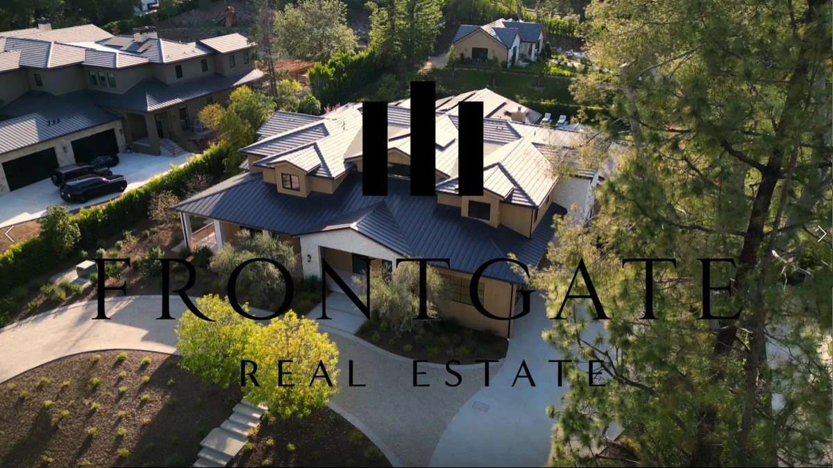 Aerial view of a modern hillside home
